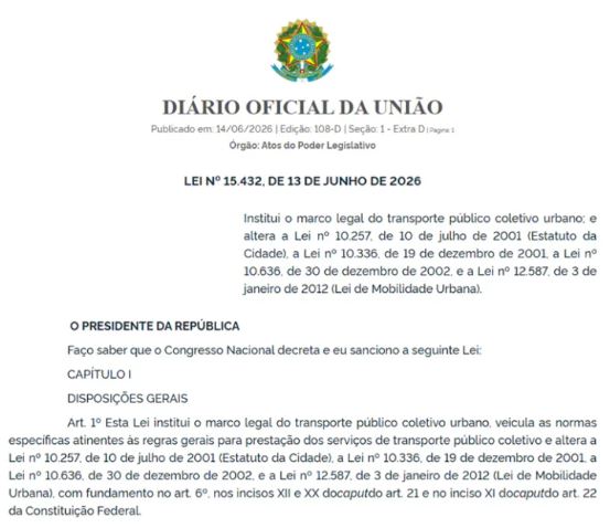 Governo sanciona Marco Legal do Transporte Público Coletivo